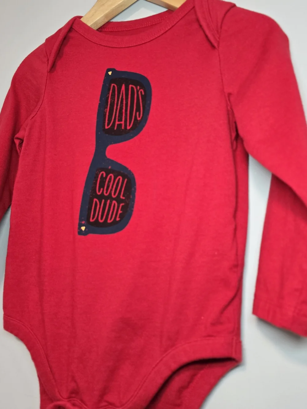 GAP Red Long-Sleeve One-Piece with 'Dad's Cool Dude' Sunglasses Graphic